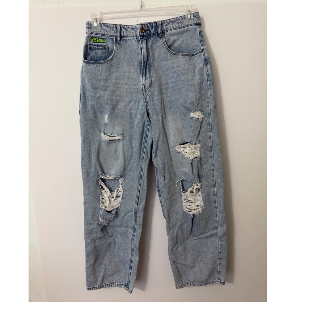 Empyre Tori Distressed Jeans Womens 9 Light Blue High Rise Straight Streetwear